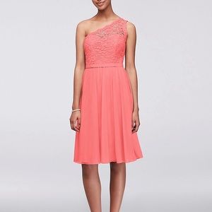 Short One Shoulder Corded Lace Bridesmaid Dress